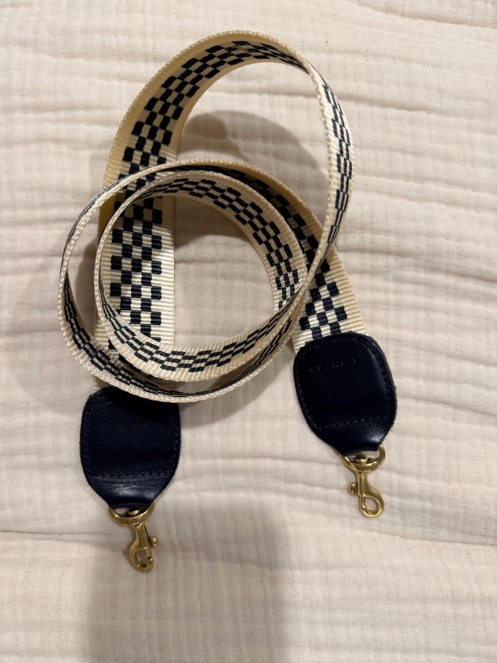 Clare V. Black and cream checkered crossbody strap